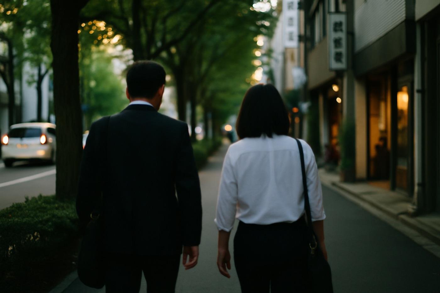 夕暮れの並木道